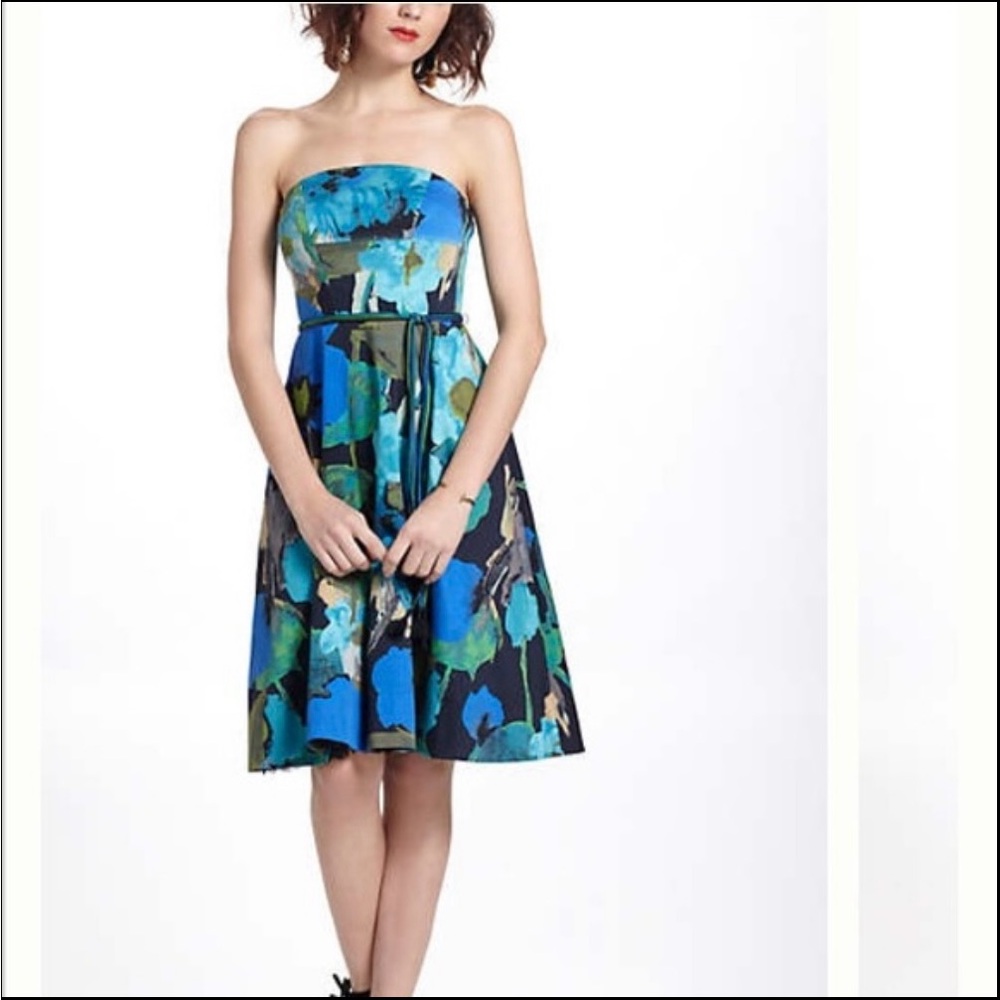 Anthropologie Blue Strapless A-line Dress